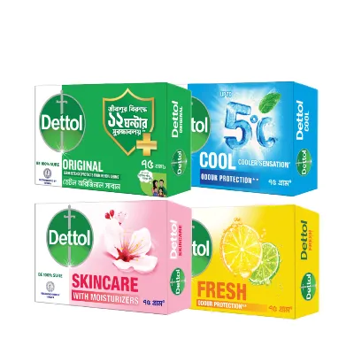 Dettol Bathing Soap (Original, Skincare, Cool & Fresh) 75 gm 4 pcs