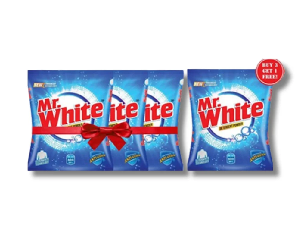 Mr. White Detergent Powder 500gm (Buy3 Get1 Free)